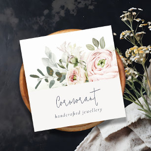 Mjuk Chic Rosa Peony Leafy botaniska Blommigten Fyrkantigt Visitkort