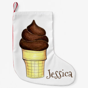 Mjuk choklad Snwirl Ice Cream Cone Dessert Liten Julstrumpa