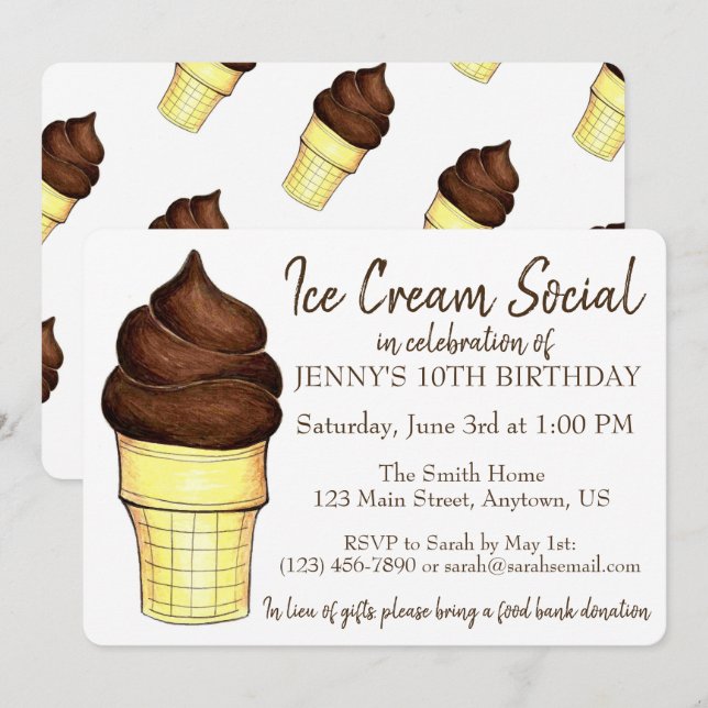Mjuk  Cone Ice Cream Social Födelsedagsfest Inbjudningar (Fram/baksida)