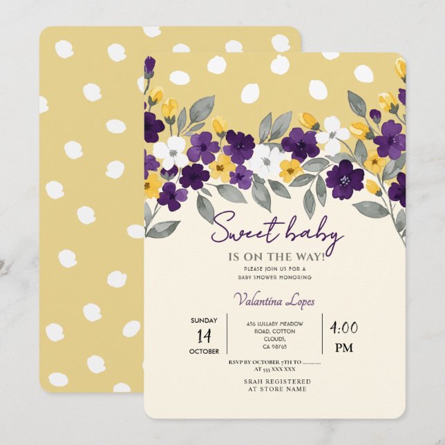 Mjuk Crème | Färgglad Blomma Babyfirande  Inbjudningar (Fram/baksida)