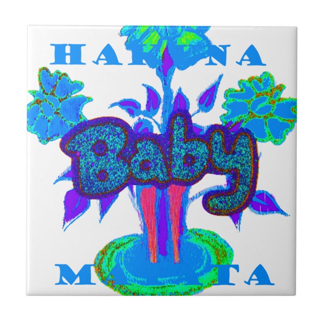 Mjuk cyan Blue Flower Art: A Baby Touch. Kakelplatta (Framsidan)
