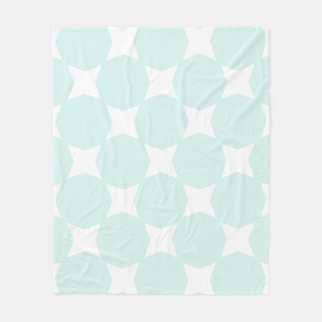 Mjuk cyan grön pastell & vit stjärnmönsterdesign fleecefilt (Framsidan)