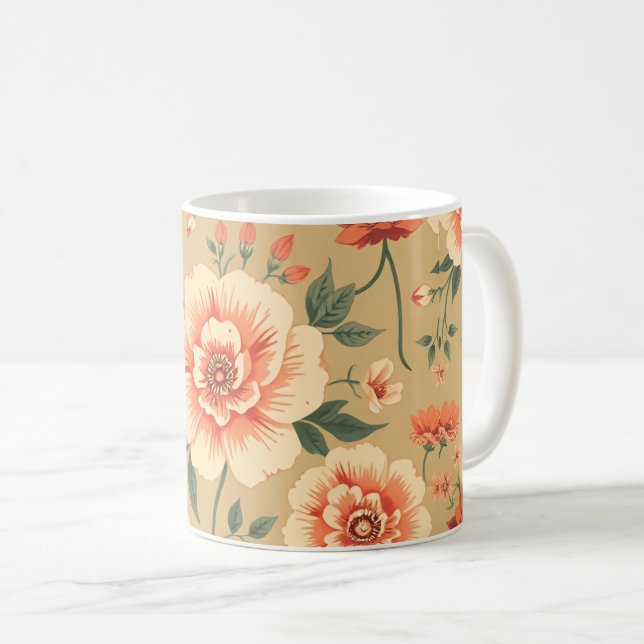 Mjuk dammig rosa blommigt vintage mönster kaffemugg (Framsida höger)