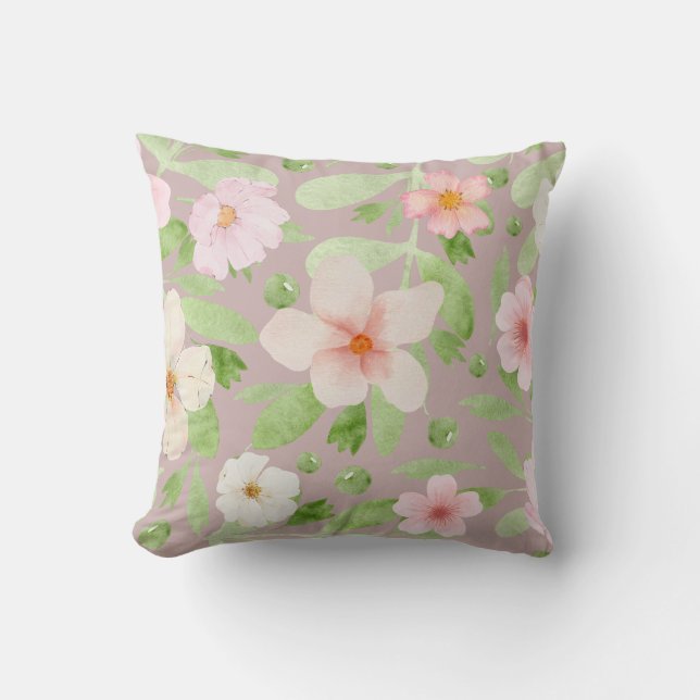 Mjuk, delikat, Elegant, Pastellkrita, Blommönster Kudde (Framsida)