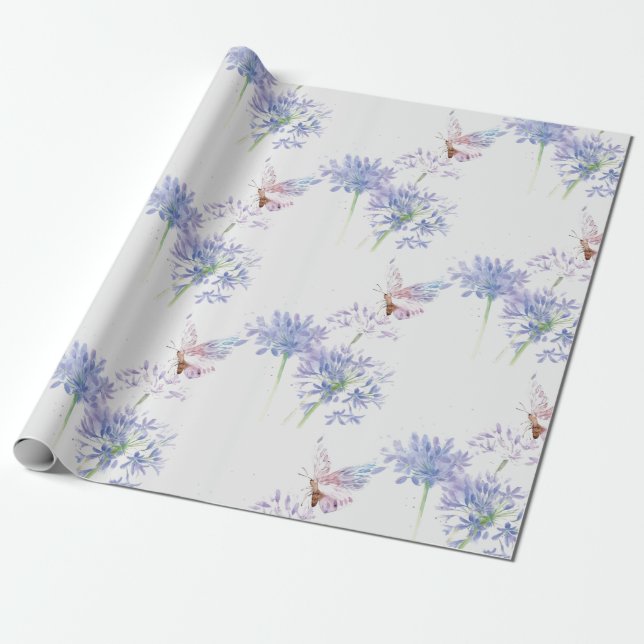 Mjuk delikat fjäril Garden Flower Blommigt Art Presentpapper (Utrullad)