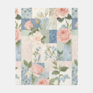 Mjuk delikat Rosa av Blommigt och blått lappverk Fleecefilt