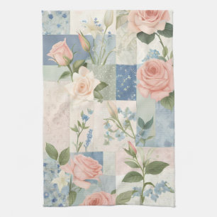 Mjuk delikat Rosa av Blommigt och blått lappverk Kökshandduk