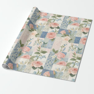 Mjuk delikat Rosa av Blommigt och blått lappverk Presentpapper