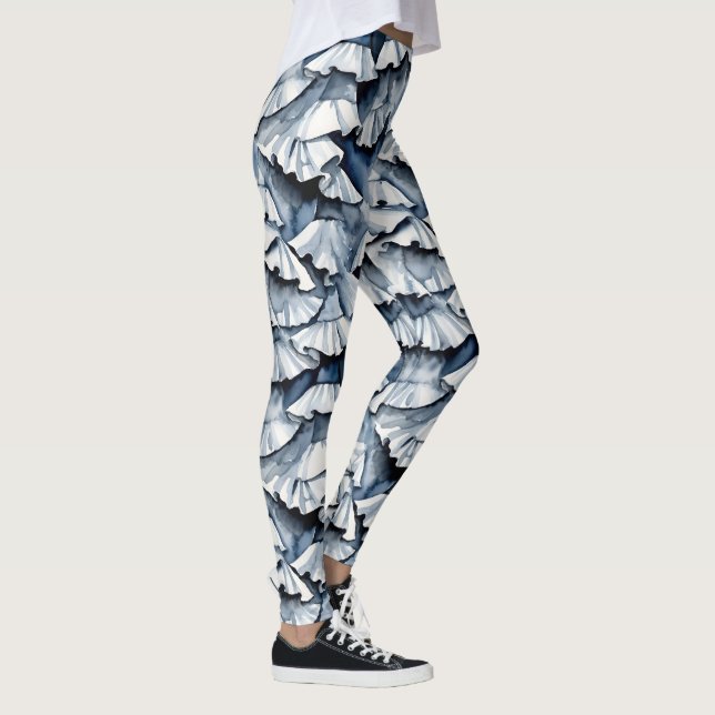 Mjuk Denimblå Akvarelldraperingar Leggings (Höger)