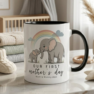 Mjuk Elefant Mamma Baby Första Mors Dag Lugn Kärle Mugg
