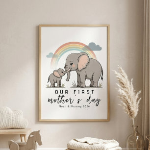 Mjuk Elefant Mamma Baby Första Mors Dag Lugn Konst Poster