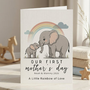 Mjuk Elefant Mamma Bebis Första Mors Dag Kärlek Kort