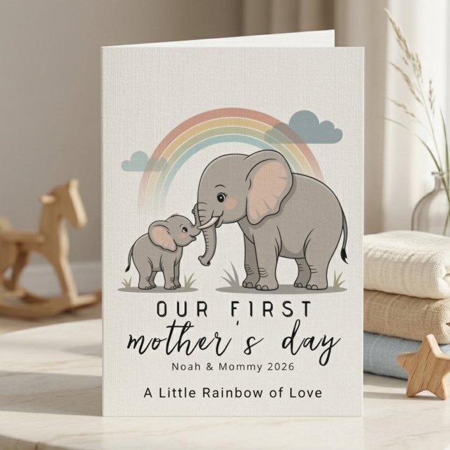 Mjuk Elefant Mamma Bebis Första Mors Dag Kärlek Kort (Skapare uppladdad)