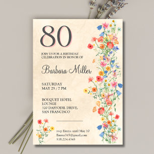Mjuk Elegant 80:e Födelsedagsfestens Blommigt 80 å Inbjudningar
