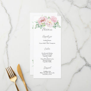 Mjuk Elegant Rosa ros Blommigt Bröllop Meny