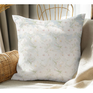 Mjuk Elegant Vitt Blommönster Kudde