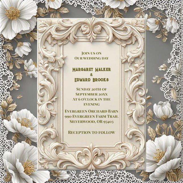 Mjuk Elfenbensbarock Storhet Acanthus Virvel Minim Inbjudningar (Soft Ivory Baroque Grandeur Acanthus Swirl Minimal Invitation)