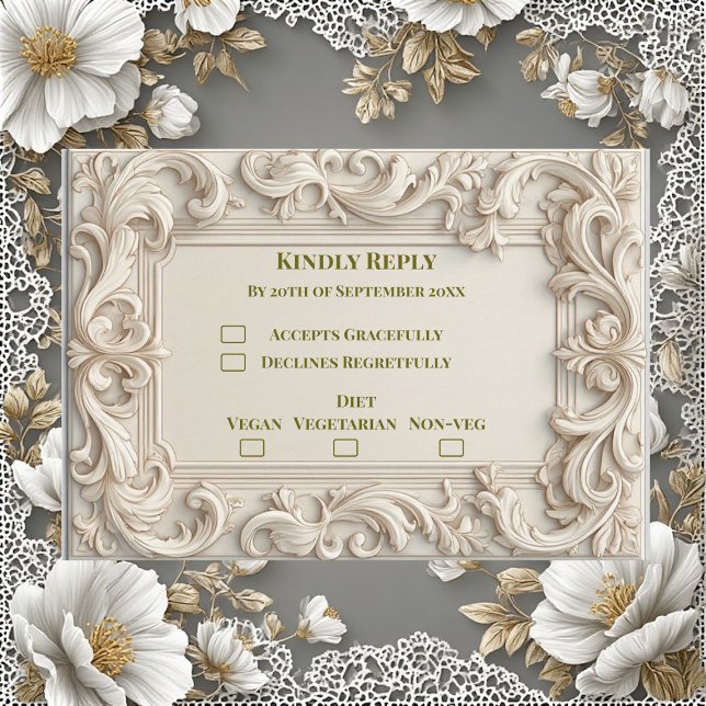 Mjuk Elfenbensbarock Storhet Akantusvirvel Minimal OSA Kort (Soft Ivory Baroque Grandeur Acanthus Swirl Minimal RSVP Card)