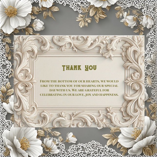 Mjuk Elfenbensbarock Storhet Akantusvirvel Minimal Tack Kort (Soft Ivory Baroque Grandeur Acanthus Swirl Minimal Thank You Card)
