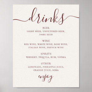 Mjuk Elfenbensvit Bröllopsdryckesmeny   Skrift Bar Poster