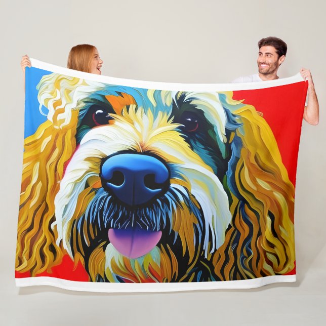 Mjuk, Extra Large, Fleece Blanket. Goldendoodle (På plats)