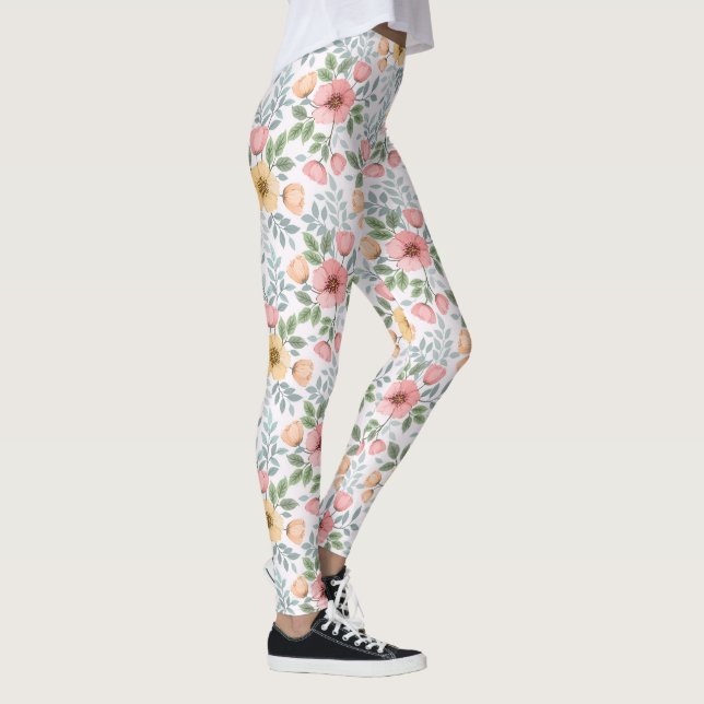 Mjuk Färgad Blommor i Mönster Leggings (Höger)