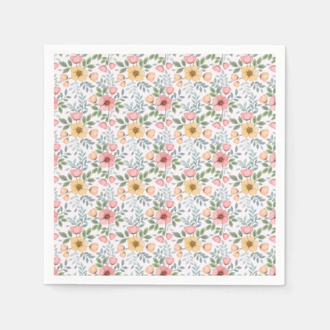 Mjuk Färgad Blommor Mönster Pappersservett (Framsidan)