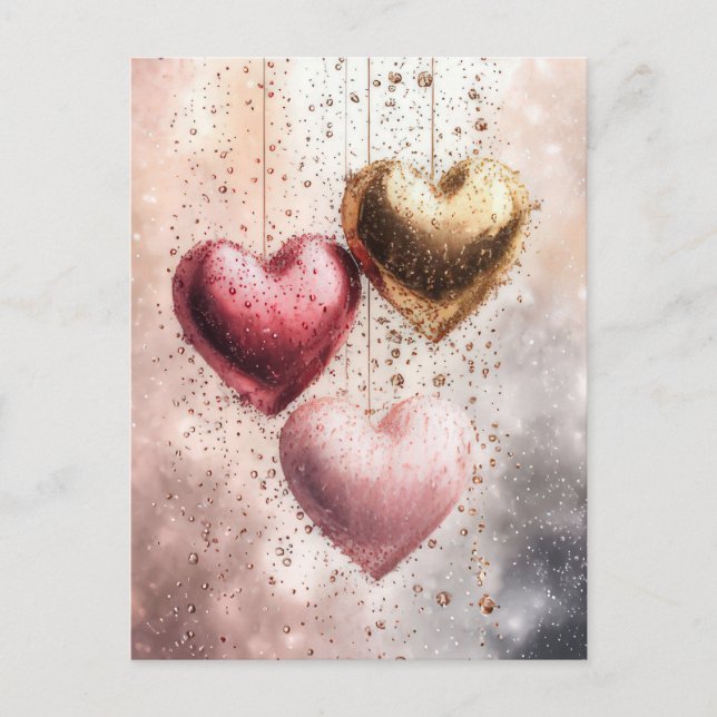 Mjuk färgad glitter Hearts Valentines Hälsning Vykort (Framsida)