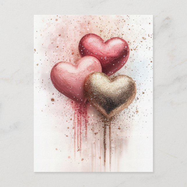Mjuk färgad glitter Hearts Valentines Hälsning Vykort (Framsida)