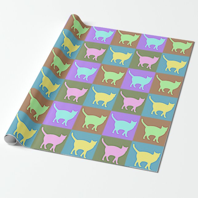 Mjuk Färgad Pop Art Katter Presentpapper (Utrullad)