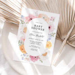 Mjuk färgfull Pastel Blommigt Ram Baby Shower Inbjudningar