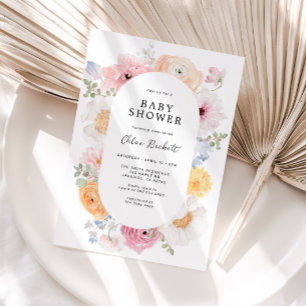 Mjuk färgfull Pastel Blommigt Ram Baby Shower Inbjudningar