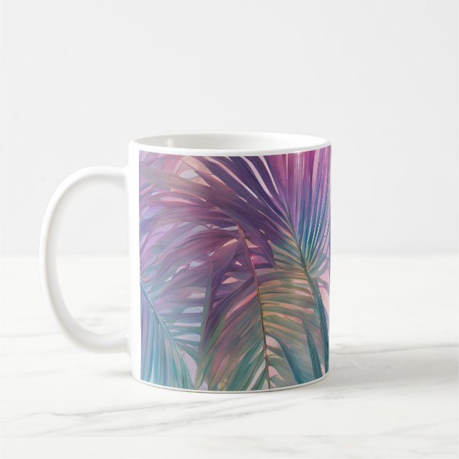 Mjuk färgstark Rosa Tropical Handflatan Löv Kaffemugg (Vänster)