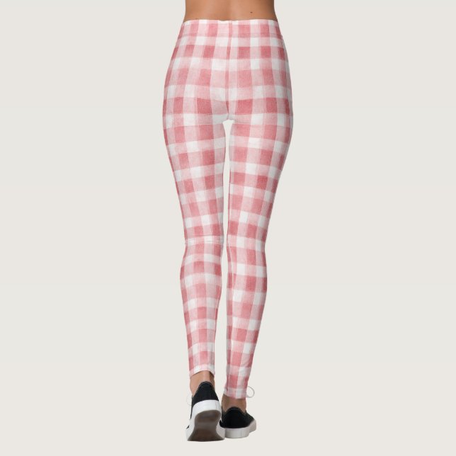 Mjuk Feminint Rosa Vitt Rutigt Randigt Leggings (Baksida)
