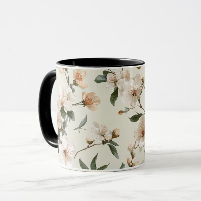 Mjuk Ferskenblom Ivori Blommönster Mugg (Framsida vänster)