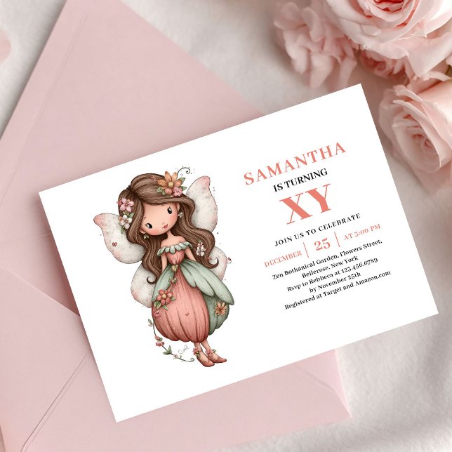 Mjuk Flicka som Ängel Födelsedagsinbjudan Rosa Inbjudningar (Soft Fairy Girl Birthday Blush Pink invitation)