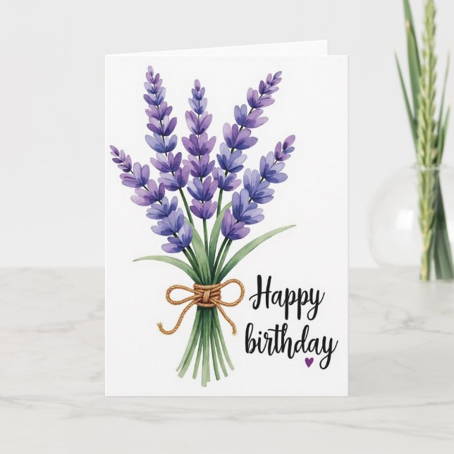 Mjuk födelsedagsbukett med lavendel Kort (Framsida)