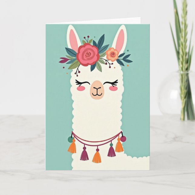 Mjuk födelsedagskort med lama kort (Framsida)