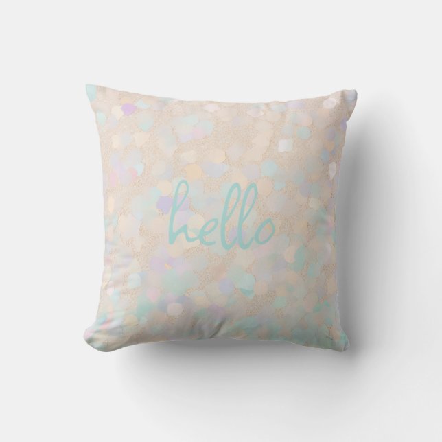 Mjuk Glitter i Pastell "hej" Personlig Kudde (Framsida)