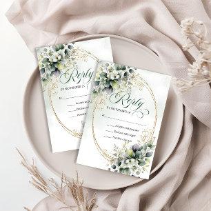 Mjuk Glöd Dammig Grön Eukalyptus Bröllop RSVP-kort OSA Kort