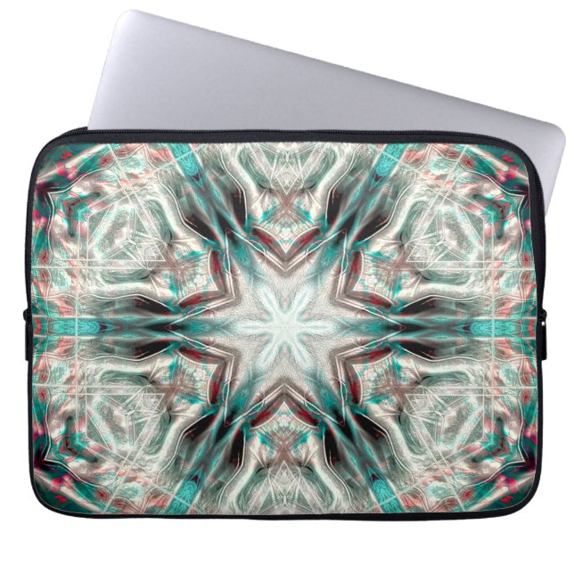 Mjuk glöd på blå sandy struktur, kaleidoskop stjär laptop fodral (Framsidan)