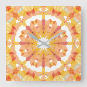 Mjuk Golden Gult Pastel Rosa Star Eclectic Funky Fyrkantig Klocka