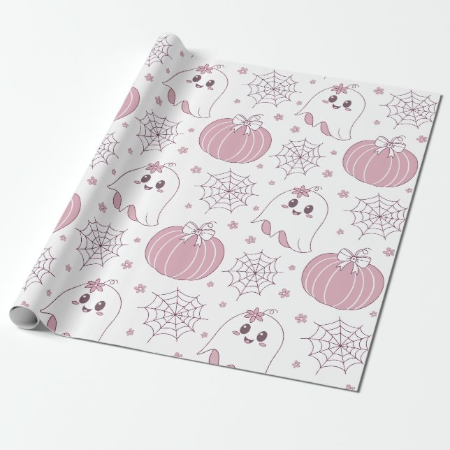 Mjuk Goth Pastell Halloween-mönster Presentpapper (Utrullad)