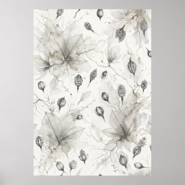 Mjuk grå botanisk fröbalksvattenfärgposter poster (Framsidan)