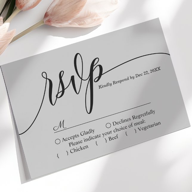 Mjuk grå enkel skript bröllops-RSVP-kort OSA Kort (Skapare uppladdad)