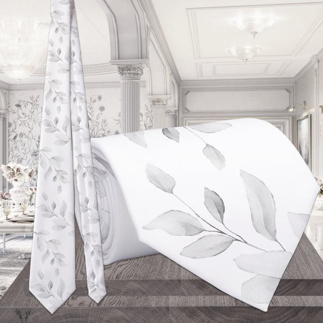 Mjuk grå eukalyptus på ren vit vigsel slips (Skapare uppladdad)