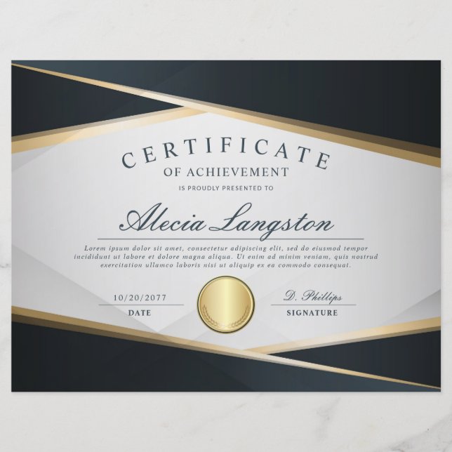 Mjuk grå och guld certifikat för prestation (Framsida)