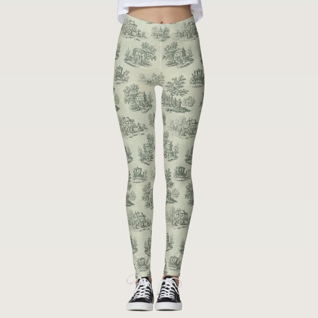 Mjuk Grå Rustik Bondgård Toile Landsbygd Leggings (Framsida)