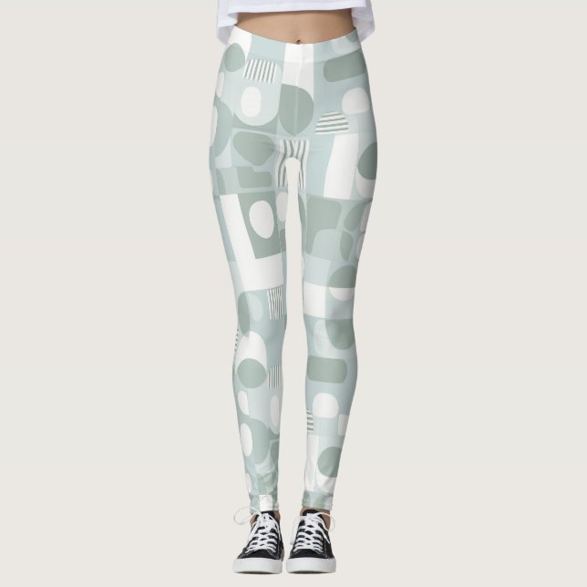Mjuk Grå Salvia Balans Abstrakt Mönster Leggings (Framsida)
