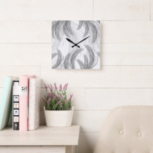 Mjuk Grått Black White Feather Handflatan Bliss 1 Fyrkantig Klocka
